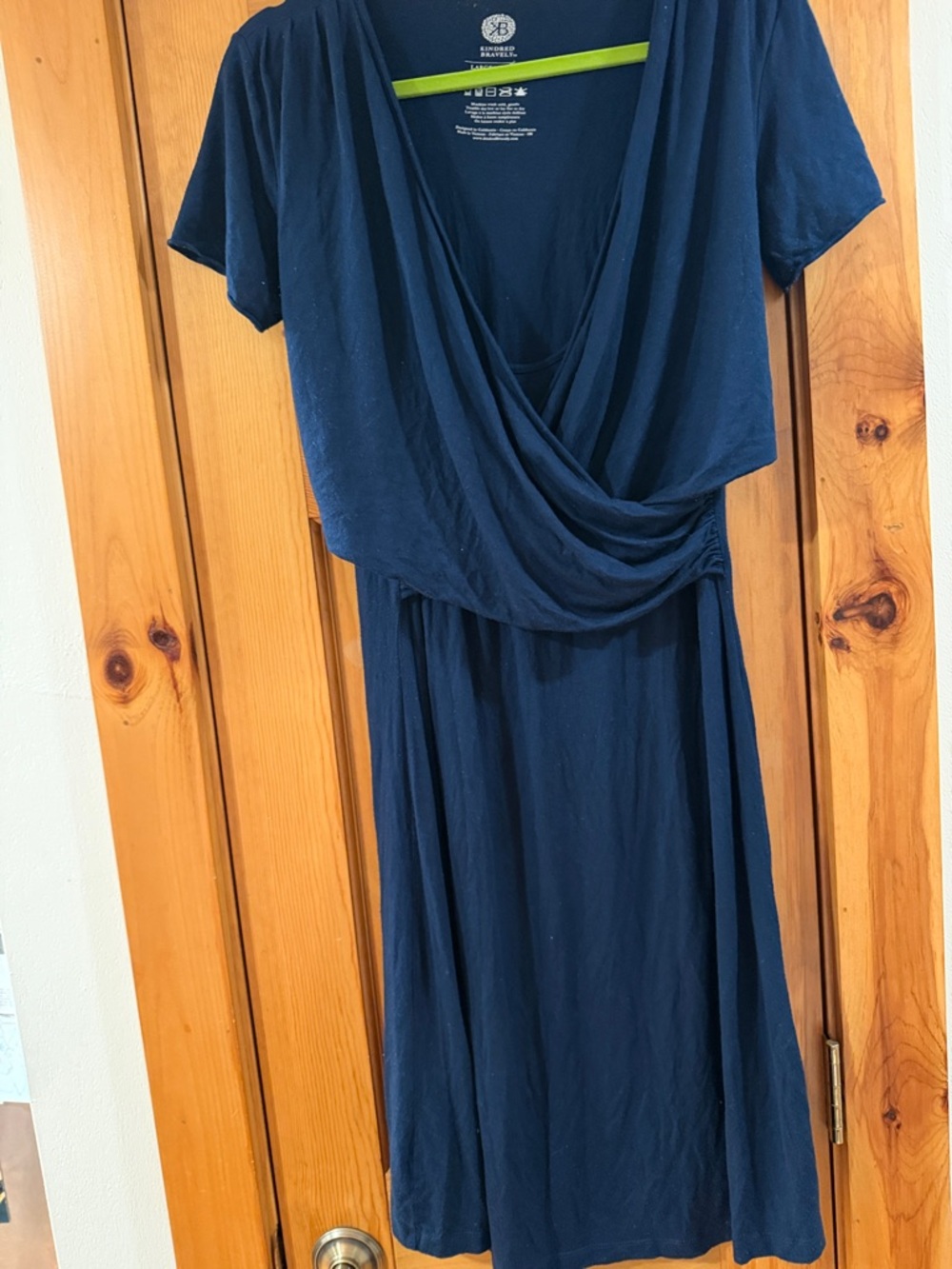 Maternity Kindred Bravely Navy Wrap-Front Midi Dress size Large